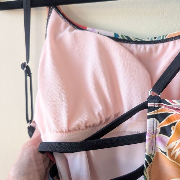 Hurley Women's UPF 50+ Stretch Midweight One Piece Swimsuit Black Multi L NEW - Picture 6 of 8